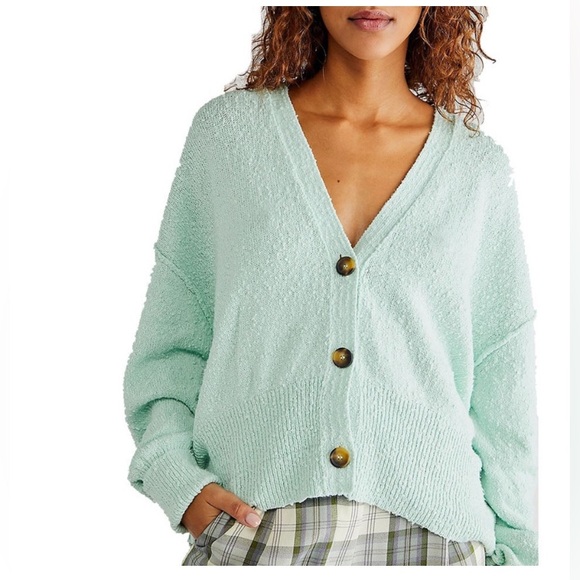 Free People Sweaters - Free People Womens Size Sm Button Front Oversized V Neck Cardigan Green Sweater